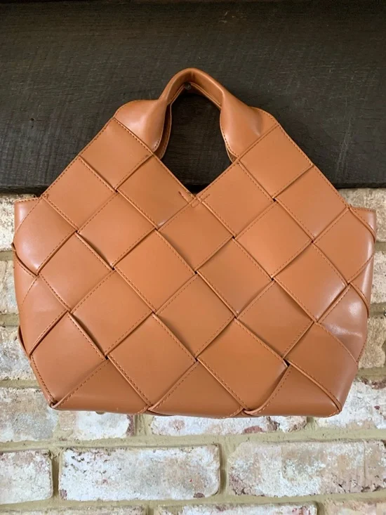 Woven Top-Handle Women’s Tote Bag in Cognac - Picture 9 of 10